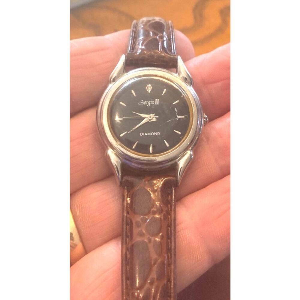 VTG Women's Sergio II Diamond watch, F-1AAB1, Silver Tone with Black Face
